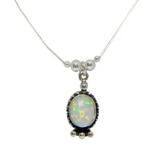 Set of 2 Handcrafted Oval Opal Pendant Necklace (India)