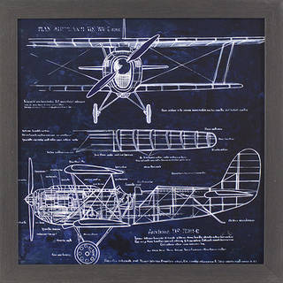 Aeroplane Blueprint Black & Gold Woodgrain Framed Wall Art