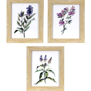 Decor Therapy 'Lavender Wildflowers' Natural Oak Woodgrain-finish Framed Wall Art (Pack of 3)