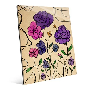 'Wires and Violet Roses' Glass Wall Art Print