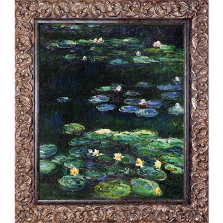Claude Monet 'White and Yellow Water Lilies' Hand Painted Framed Oil Reproduction on Canvas