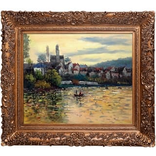 Claude Monet 'The Seine at Vetheuil' Hand Painted Framed Oil Reproduction on Canvas
