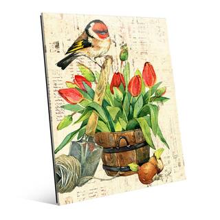 Garden Bird Red Tulips Acrylic Wall Art
