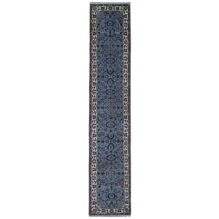 FineRugCollection Hand Made Kashan Blue Wool Oriental Rug (2'8 x 12'10)