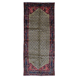 FineRugCollection Hand-knotted Semi-antique Persian Hamadan Brown Wool Oriental Runner (3'6 x 8'5)