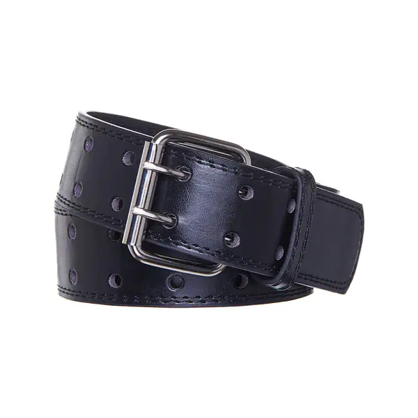Men's Double Prong Black Leather Belt