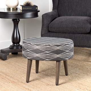 HomePop Mid Mod Oval Stool Wood Legs Dark Grey and Natural