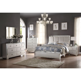 Acme Furniture Voeville II 4-Piece Bedroom Set, Matt Gold PU and Platinum
