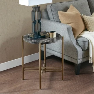 Madison Park Transitional Signature Rowen Marble/ Bronze Side Table