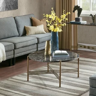 Madison Park Transitional Signature Rowen Marble/ Bronze Coffee Table
