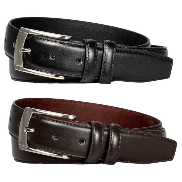 E.M.P Men's Black and Brown Leather Dress Belts (Set of 2)