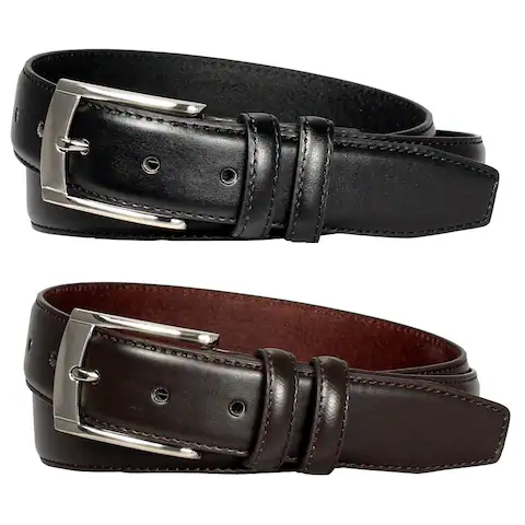 E.M.P Men's Black and Brown Leather Dress Belts (Set of 2)