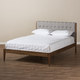 Mid-Century Fabric Upholstered and Medium Brown Finish Wood Platform Bed by Baxton Studio