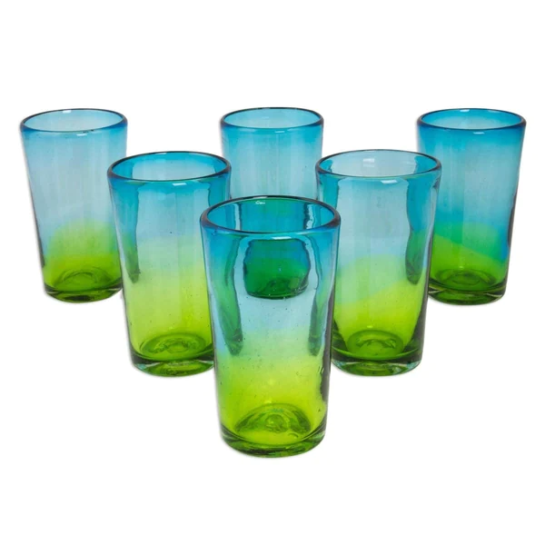 NOVICA Handmade Blown Glass Aurora Tapatia Highball Glasses , Set of 6 (Mexico)
