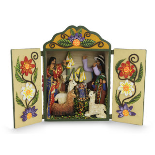 Wood and Ceramic Nativity Scene, Christmas Fiesta (Peru)