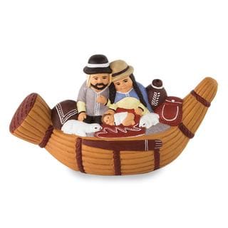 Ceramic Nativity Scene, Bethlehem In A Reed Boat (Peru)