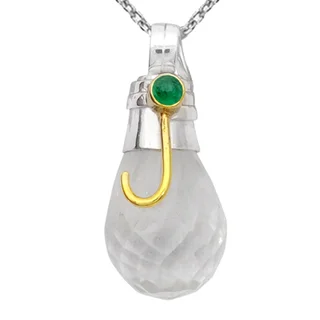 Orchid Jewelry Two-tone 925 Silver 17 1/9 Carat Crystal Quartz and Emerald Pendant