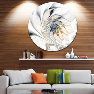 Designart 'White Stained Glass Floral Art' Floral Disc Metal Wall Art