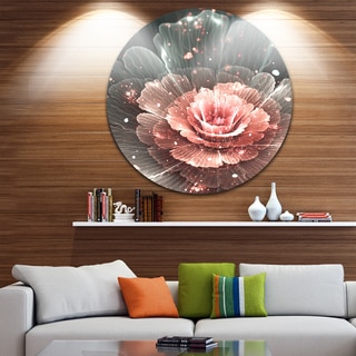 Designart 'Abstract Fractal Pink Gray Flower' Floral Digital Art Disc Metal Wall Art