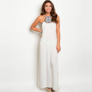 Shop The Trends Women's White Rayon Sleeveless Halter Maxi Dress