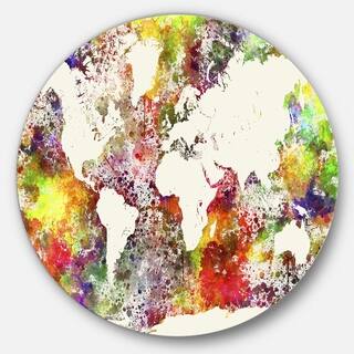 Designart 'World Map in Great Colors' Watercolor Map Round Wall Art