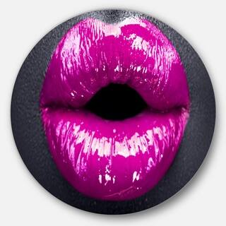 Designart 'Purple Lip Makeup' Modern Portrait Disc Metal Artwork