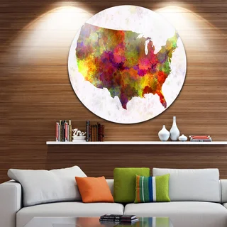 Designart 'United States Map in Colors' Watercolor Painting Round Wall Art