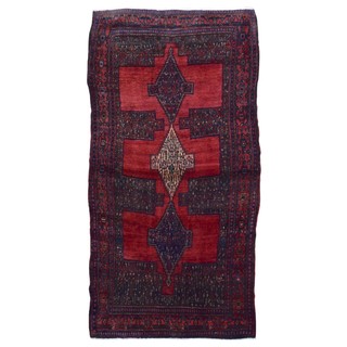 Fine Rug Collection Handmade Hamadan Red Wool Oriental Rug (3'9 x 7'9)