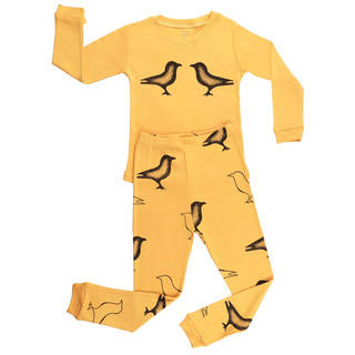 Elowel Girls' Bird Yellow Cotton 2-piece Pajama Set