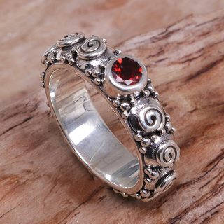Handcrafted Sterling Silver 'Swirls of Joy in Red' Garnet Ring (Indonesia)