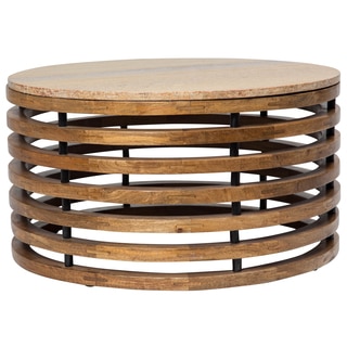 Wanderloot Guggenheim Round Marble Top and Wooden Slat Coffee Table