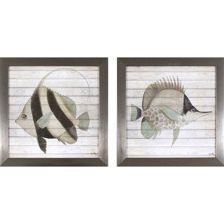 Set of 2 Rustic Fish in Stainless Steel Finish Frame