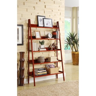 Contemporary Cherry Leaning Ladder 5 Tier Bookcase