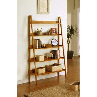 Contemporary Oak Leaning Ladder 5 Tier Bookcase
