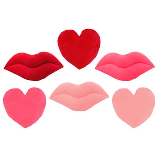 Red and Pink Emoji Lips and Hearts Throw Pillows