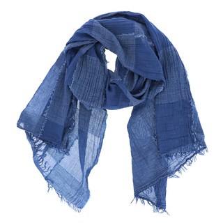 LA77 Blue Cotton-blend Fringed Checkered Scarf