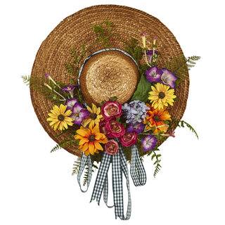 Nearly Natural Mixed Flower Straw Hat Wreath