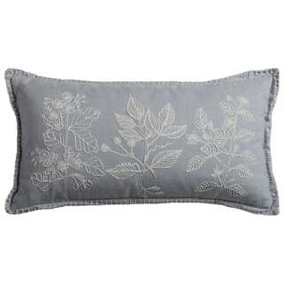 Rizzy Home Blue Cotton Floral Embroidery Throw Pillow