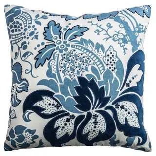 Rizzy Home Blue/White Cotton Floral-patterned Decorative Throw Pillow