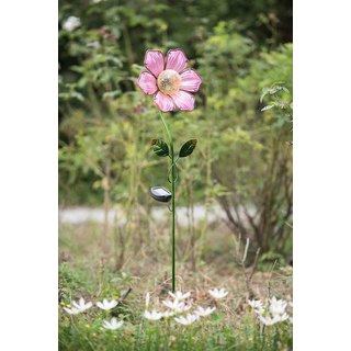 Sunjoy Pink Glass Flower Garden Stake with LED Solar Technology, 42 Inches