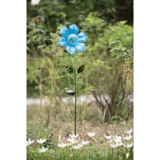 Sunjoy Blue Glass Flower Garden Stake with LED Solar Technology, 42 Inches