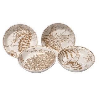 Certified International Coastal Discoveries Ceramic 8.75-inch x 2-inch Assorted Designs Soup/Pasta Bowls (Pack of 4)