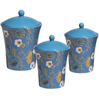 Certified International Exotic Garden Blue Ceramic Hand-painted Canisters (Set of 3)