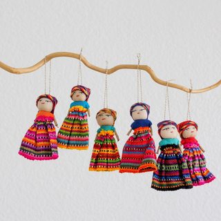 Set of 6 Handcrafted Cotton 'Worry Dolls Share the Love' Ornaments (Guatemala)