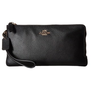 Coach Polished Pebbled Black Leather Double Zip Wallet