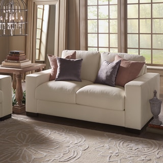 Lionel II White Cotton Fabric Down-Filled Loveseat by SIGNAL HILLS