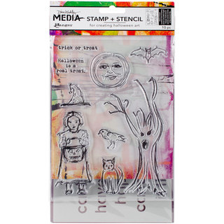 Dina Wakley Media Clear Stamps & Stencil Set-Scribbly Trick Or Treat