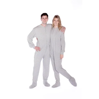 Big Feet Pajamas Unisex Adult Grey Cotton Jersey-knit One-piece Footed Pajamas with Drop Seat