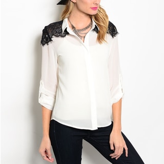 JED Women's Chiffon Button-down Lace-detailed Shoulder Shirt