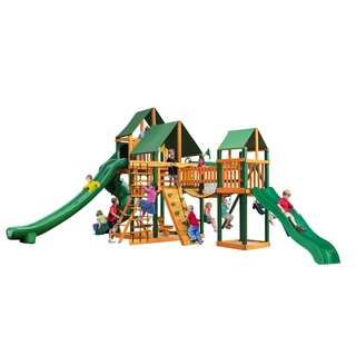 Gorilla Playsets Treasure Trove II with Timber Shield and Sunbrella Canvas Forest Green Canopy